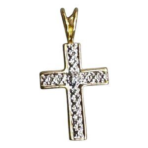 Vintage Sterling Silver 925 Gold Vermeil Cross Pendant With Faux Diamond Accents